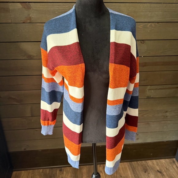 Ecowish Sweaters - Ecowish Multicolor Striped Open-Front Cardigan Sweater Small